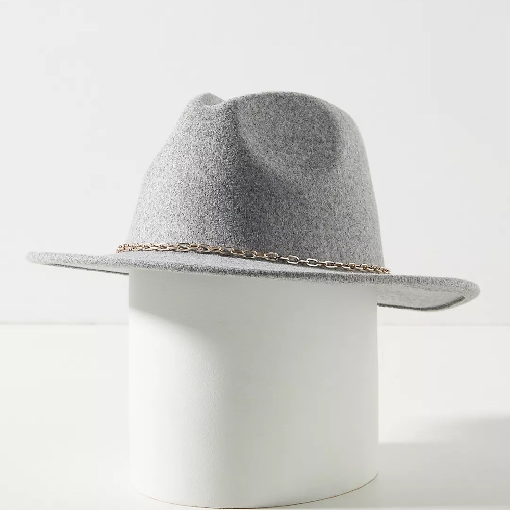 Anthropologie Link Trimmed Fedora Wool Hat Grey NEW